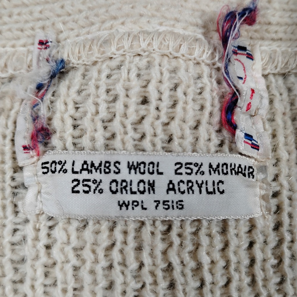 Vintage Western Cardigan Sweater Cream Rust Suede Yoke Elbow Patches L Mohair - Picture 9 of 14